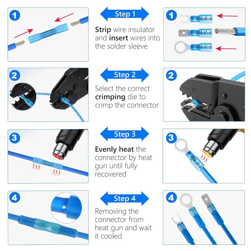 Kuject 130PCS Heat Shrink Wire Connectors Kit, Electrical Waterproof Crimp Butt Terminals, Insulated Spade Connectors for Automotive Marine Boat Truck, Include Rings Forks Spade Butt Splices - Image 5